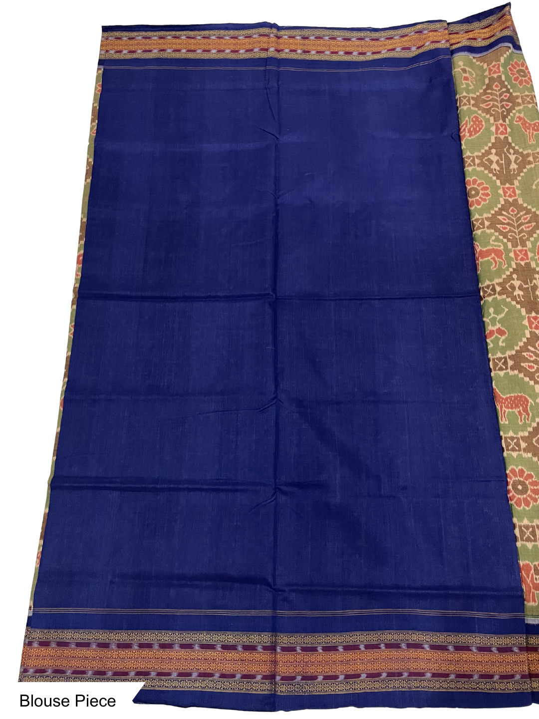 Wildlife Bandha — Mehendi Green & Royal Blue | Sambalpuri Cotton Saree