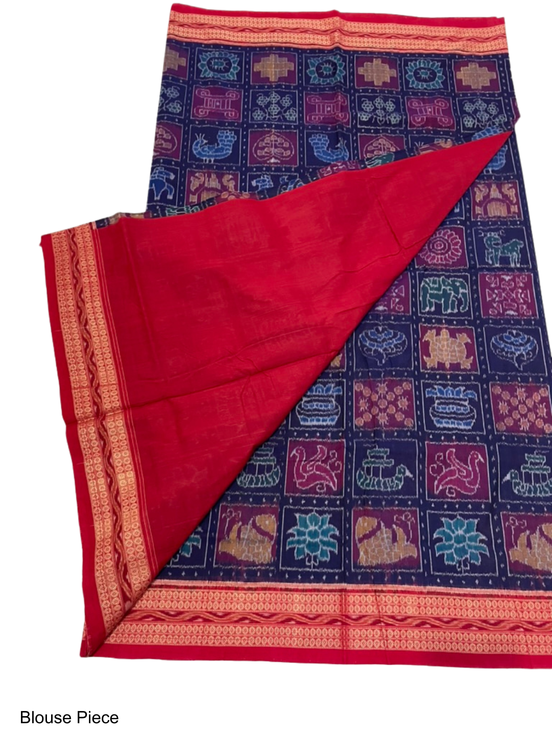 Nabakoti — Midnight Indigo & Vermilion Red | Sambalpuri Cotton Saree