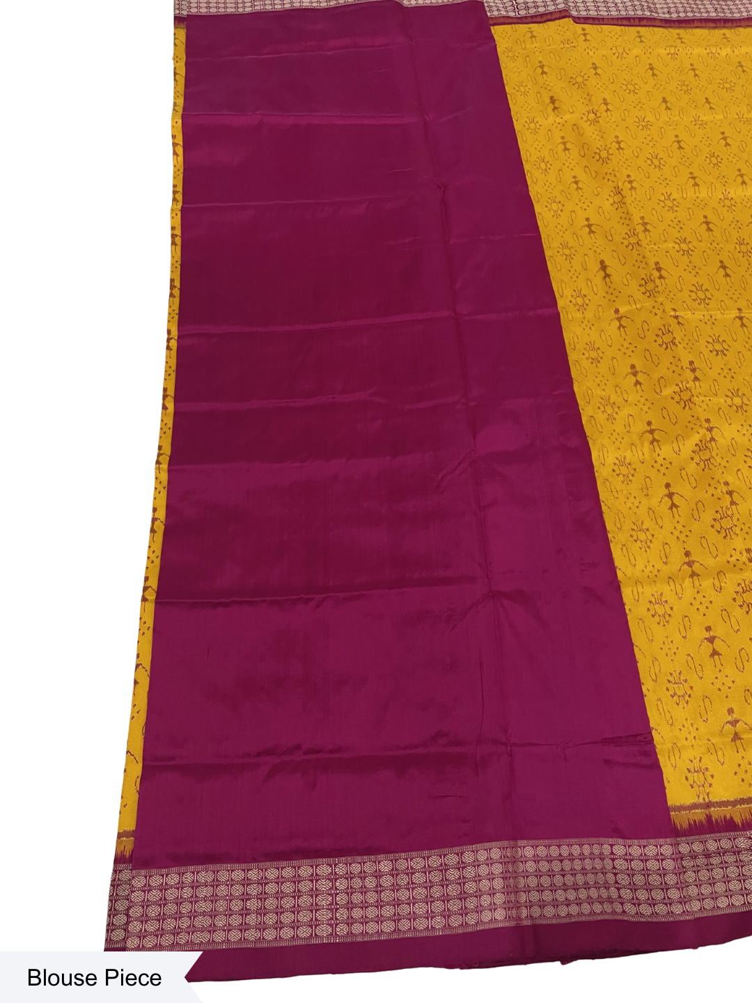 Tribal Bandha - Yellow & Rani Pink | Sambalpuri Bandha Silk Saree