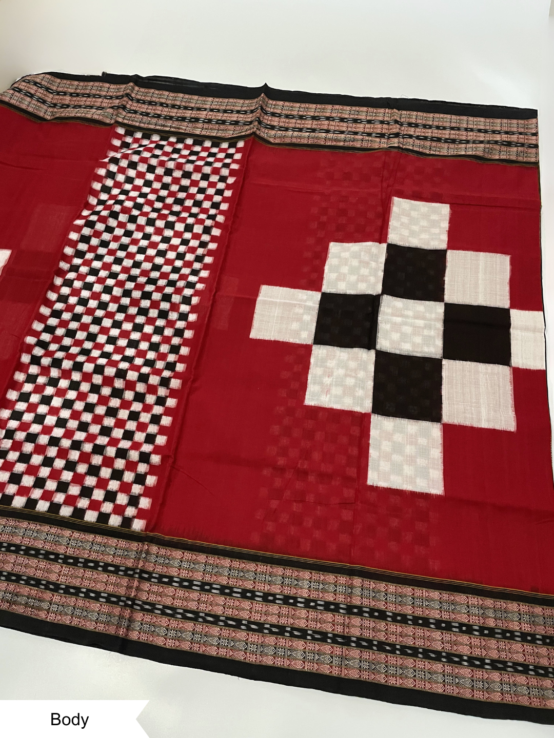 Saptapar - Royal Red & Black | Sambalpuri Cotton Saree