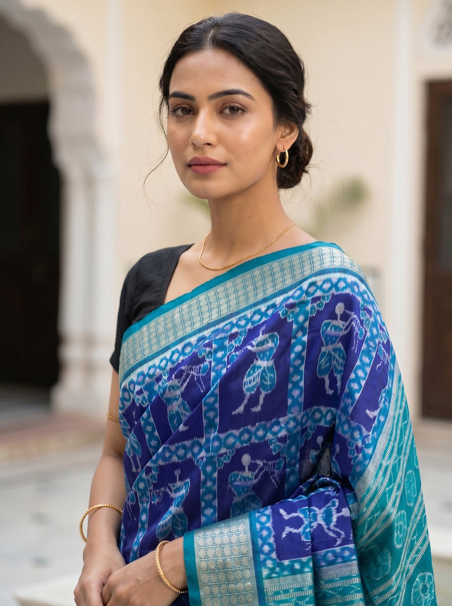 Nartaki Motif - Royal Amethyst & Sky Blue | Sambalpuri Silk Saree