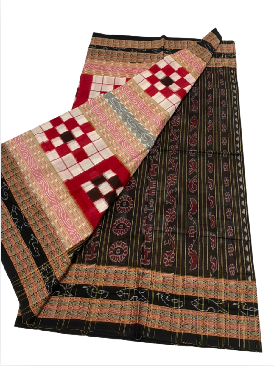 Bichitrapuri  — Crimson Red & Black | Sambalpuri Cotton Saree