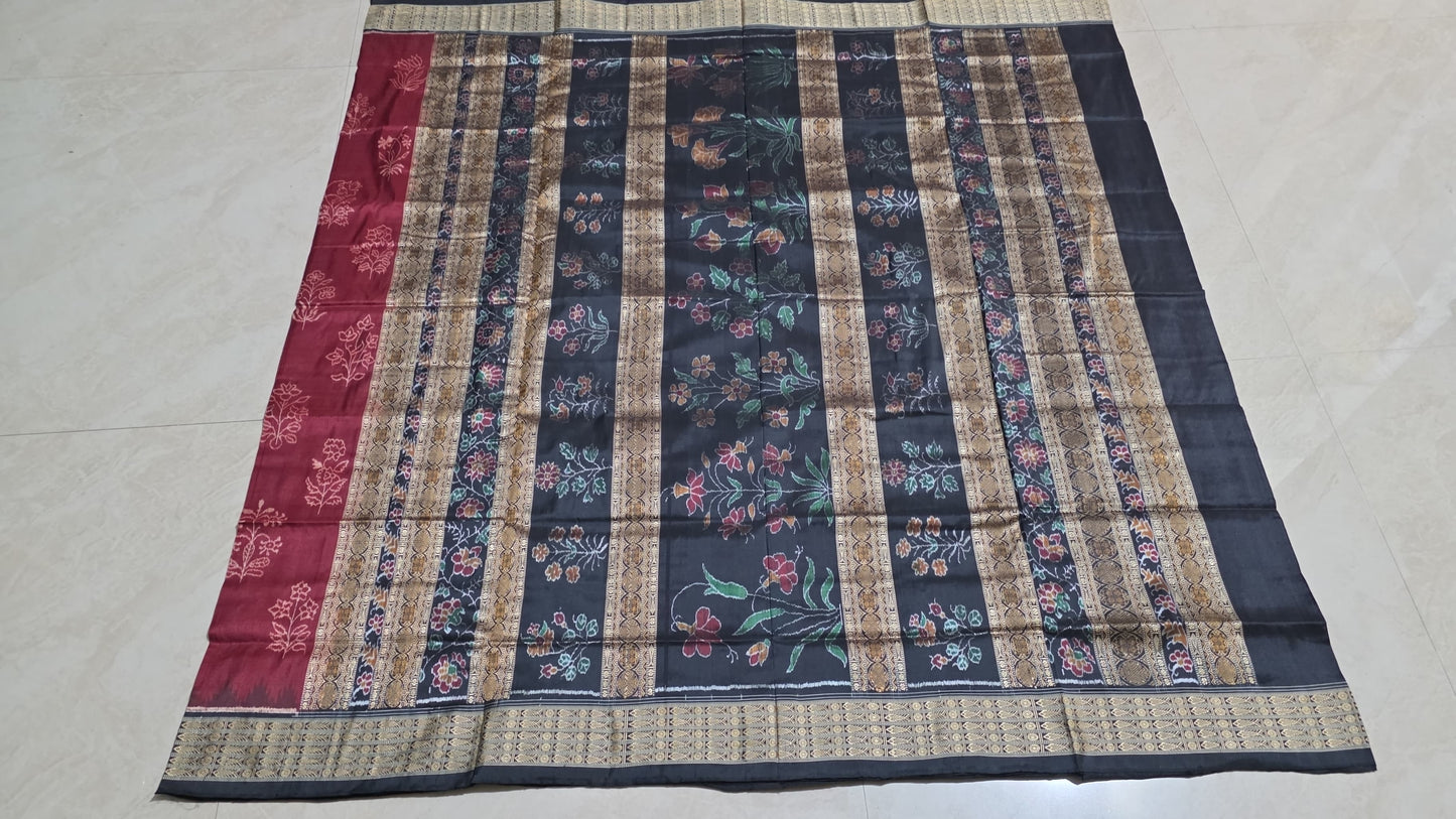 Banahotsaba - National Award Winning | Crimson Berry & Midnight Black | Sambalpuri Silk Saree