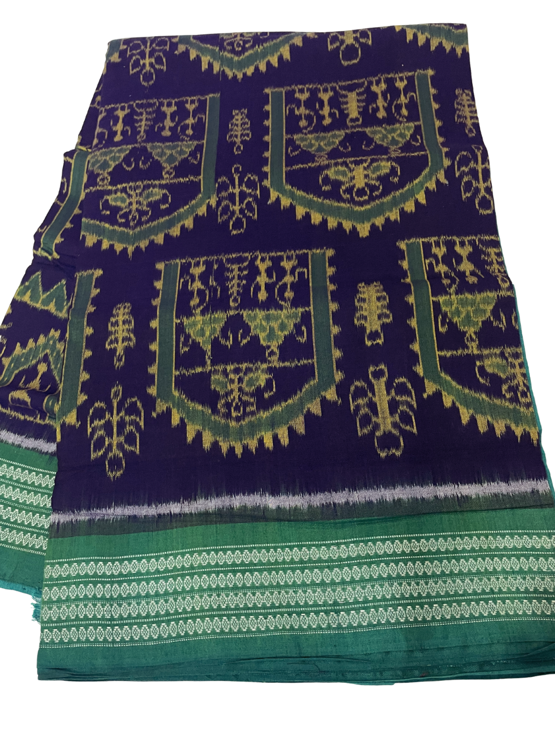 Tribal Motif — Midnight Violet & Sea Green | Sambalpuri Cotton Saree