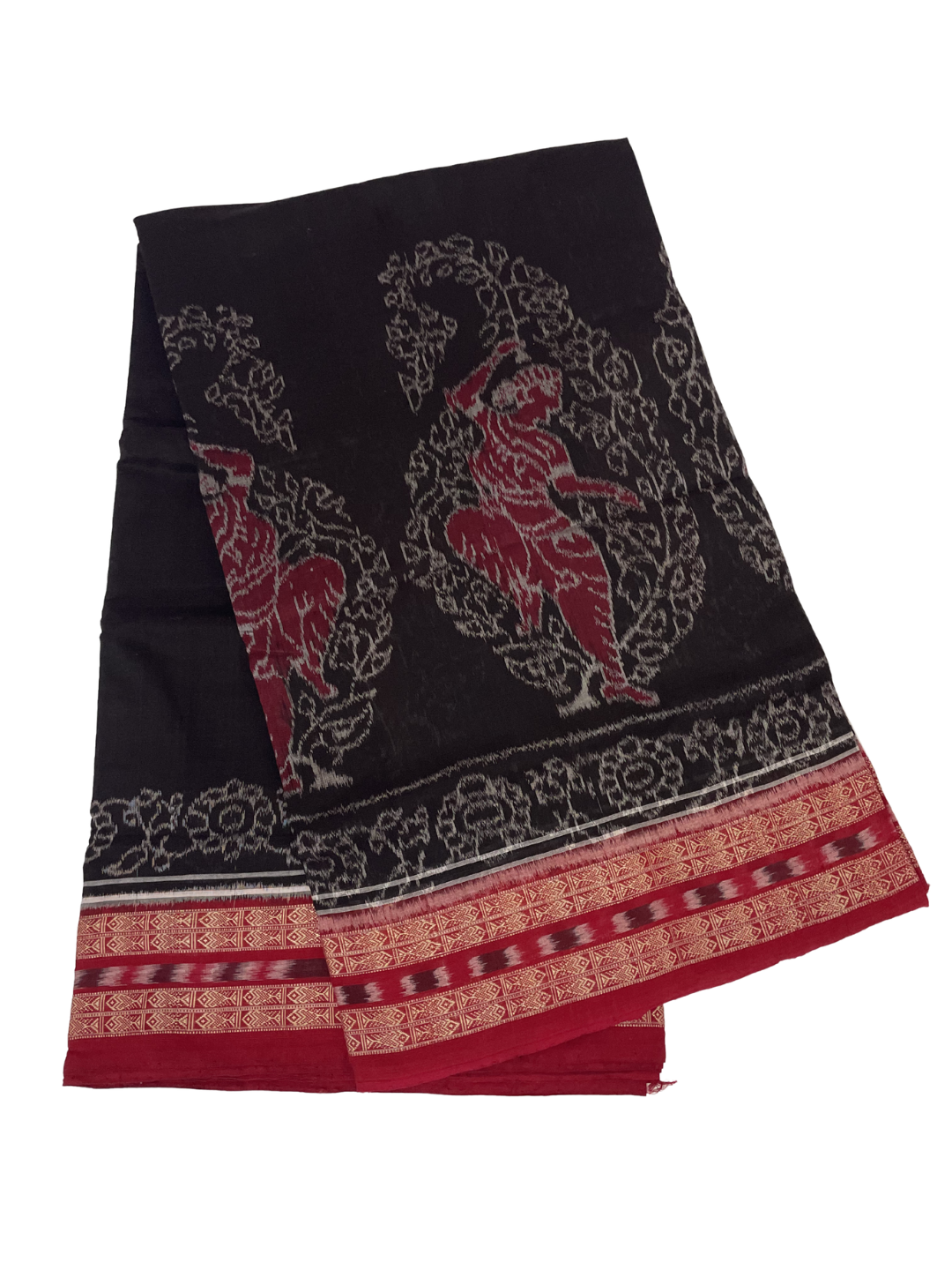 Macha Border — Black & Deep Maroon | Sambalpuri  Cotton Saree