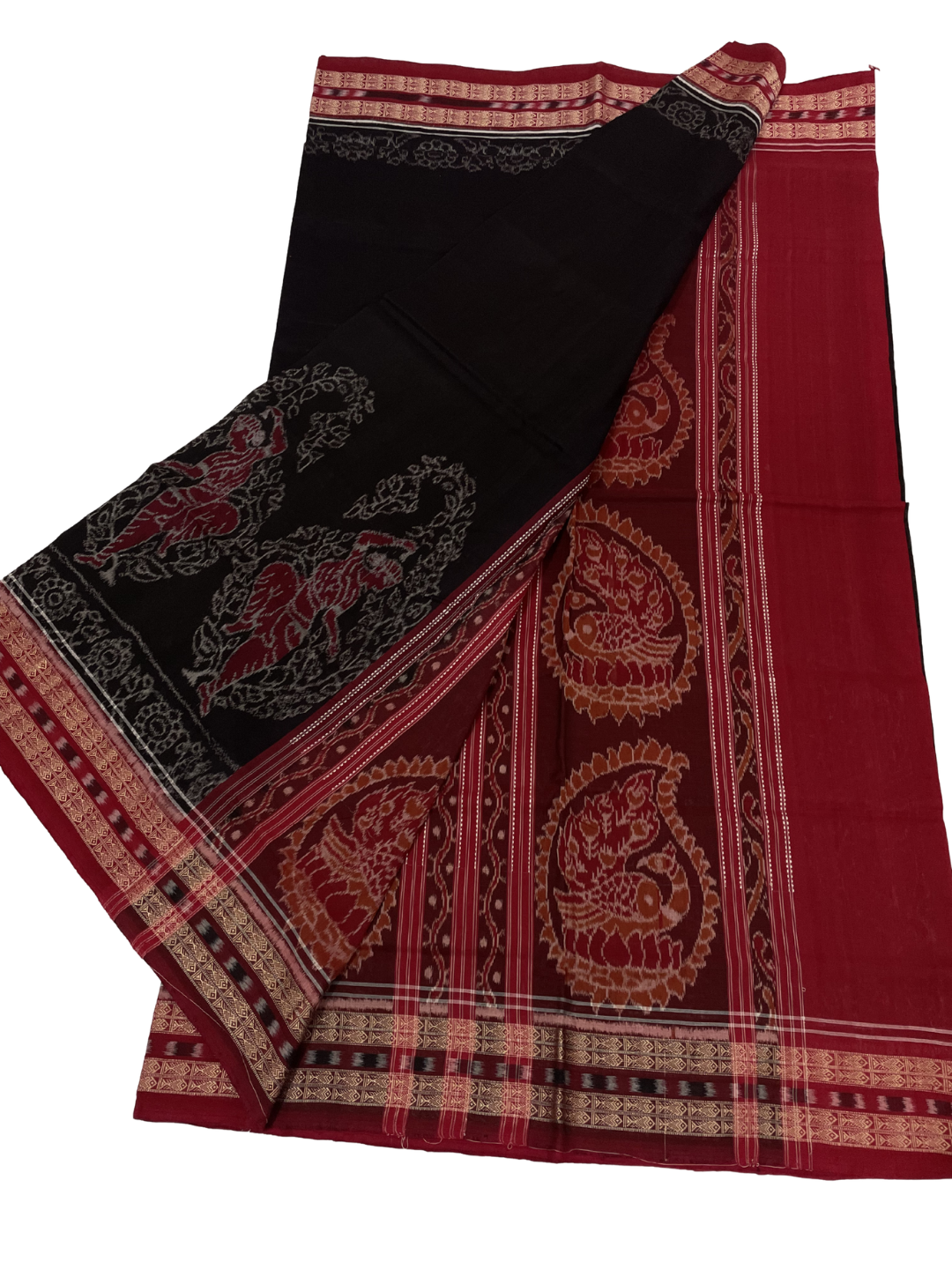 Macha Border — Black & Deep Maroon | Sambalpuri  Cotton Saree