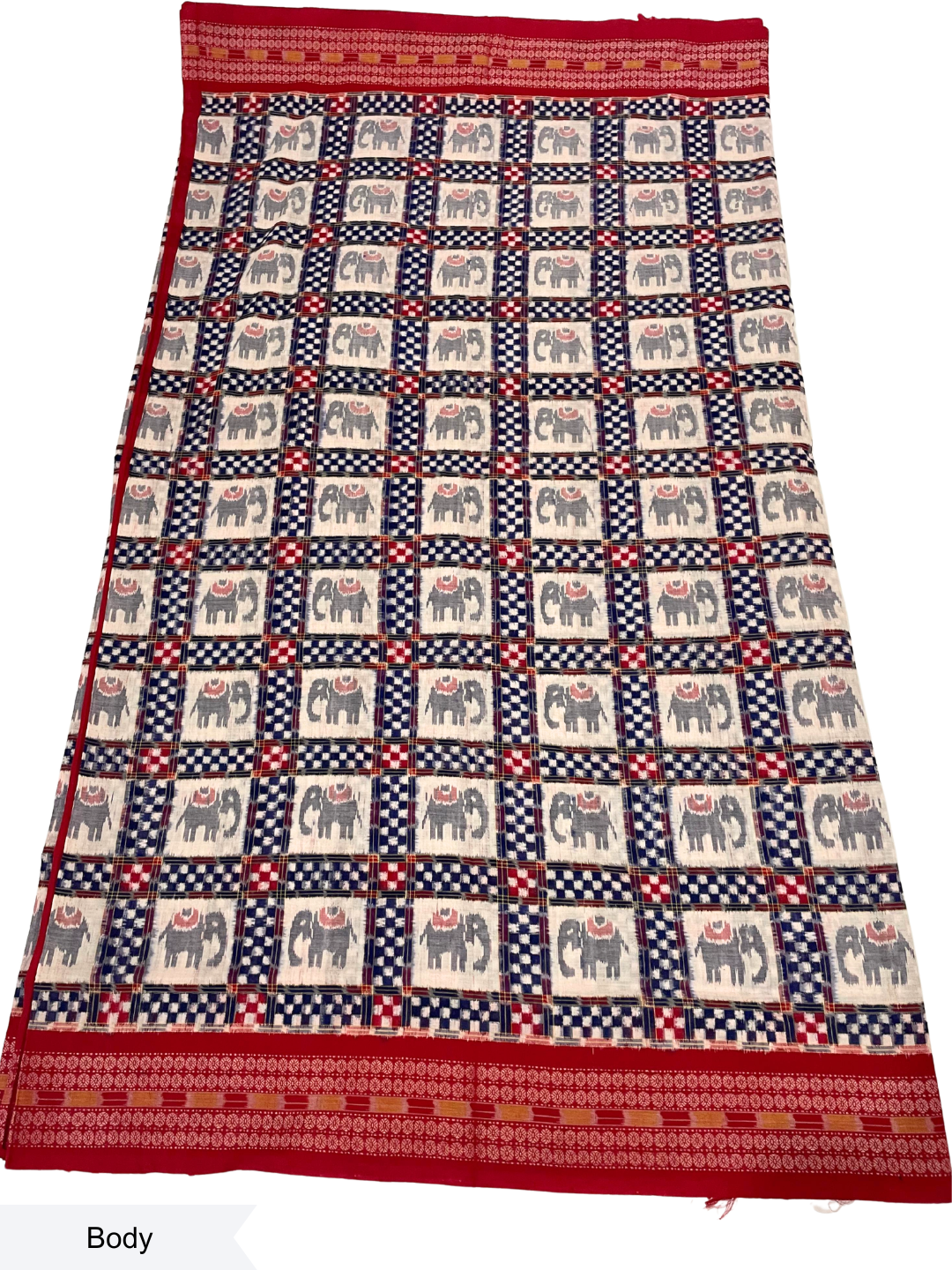 Mini Saptapar Elephant Motif — Royal Blue & Crimson Red | Sambalpuri Cotton Saree