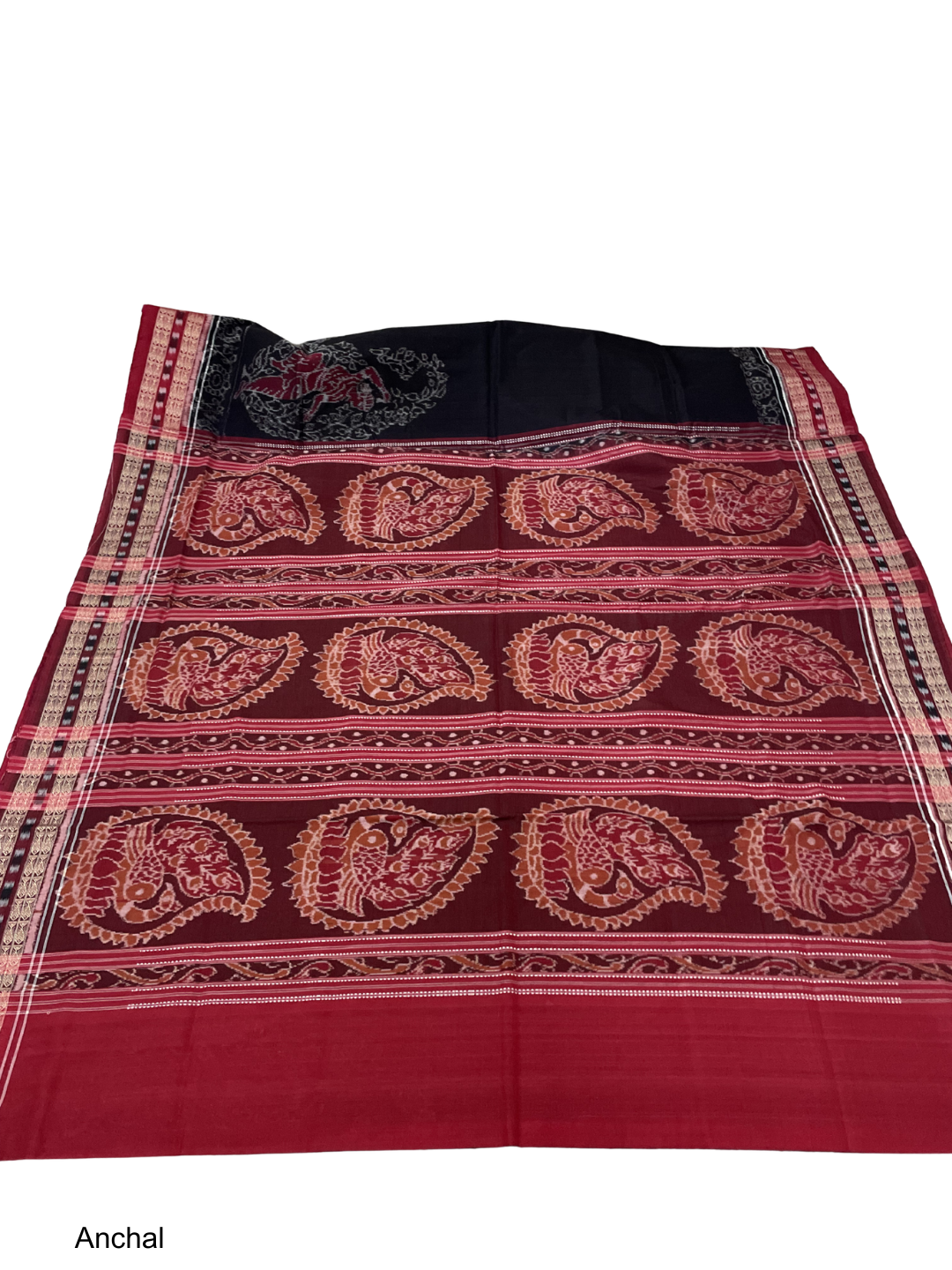 Macha Border — Black & Deep Maroon | Sambalpuri  Cotton Saree