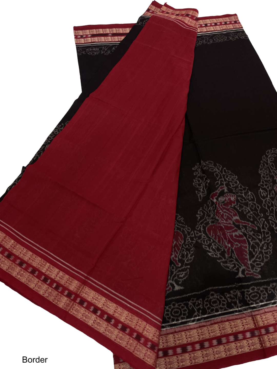Macha Border — Black & Deep Maroon | Sambalpuri  Cotton Saree