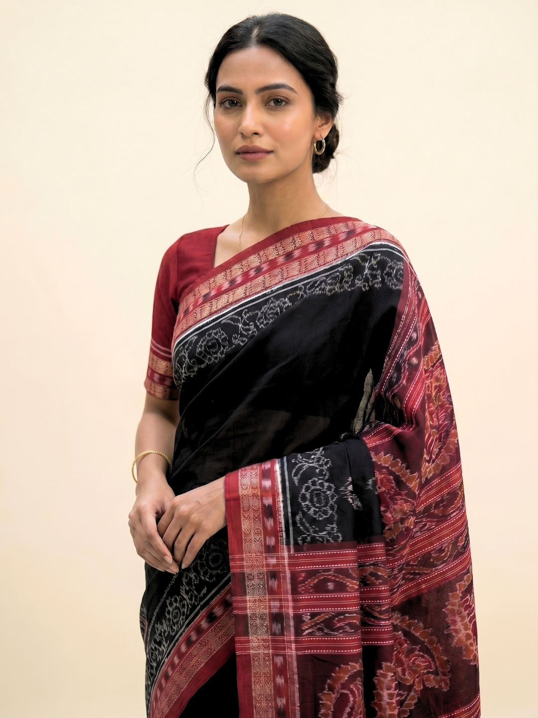 Macha Border — Black & Deep Maroon | Sambalpuri  Cotton Saree
