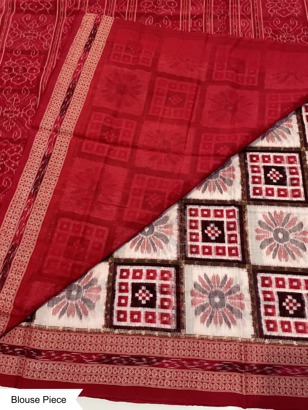 Baghambari Saptapar — Ivory White & Deep Maroon | Sambalpuri Cotton Saree