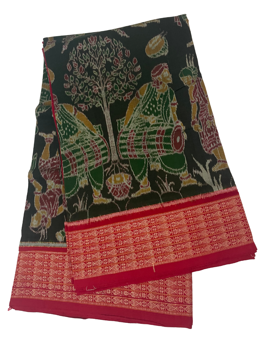 Dalkhai - Mehendi Green & Maroon | Sambalpuri Cotton Saree