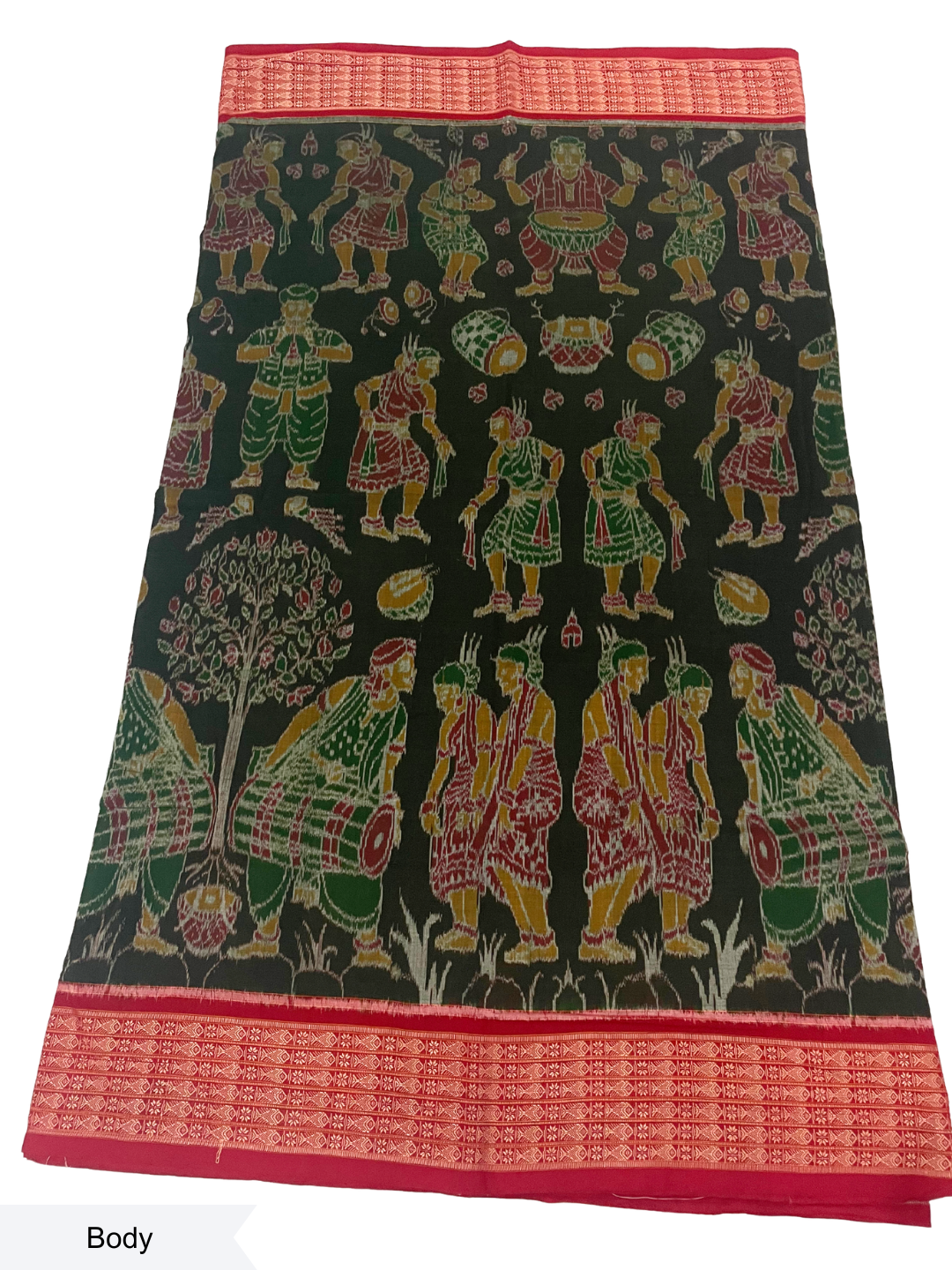 Dalkhai - Mehendi Green & Maroon | Sambalpuri Cotton Saree