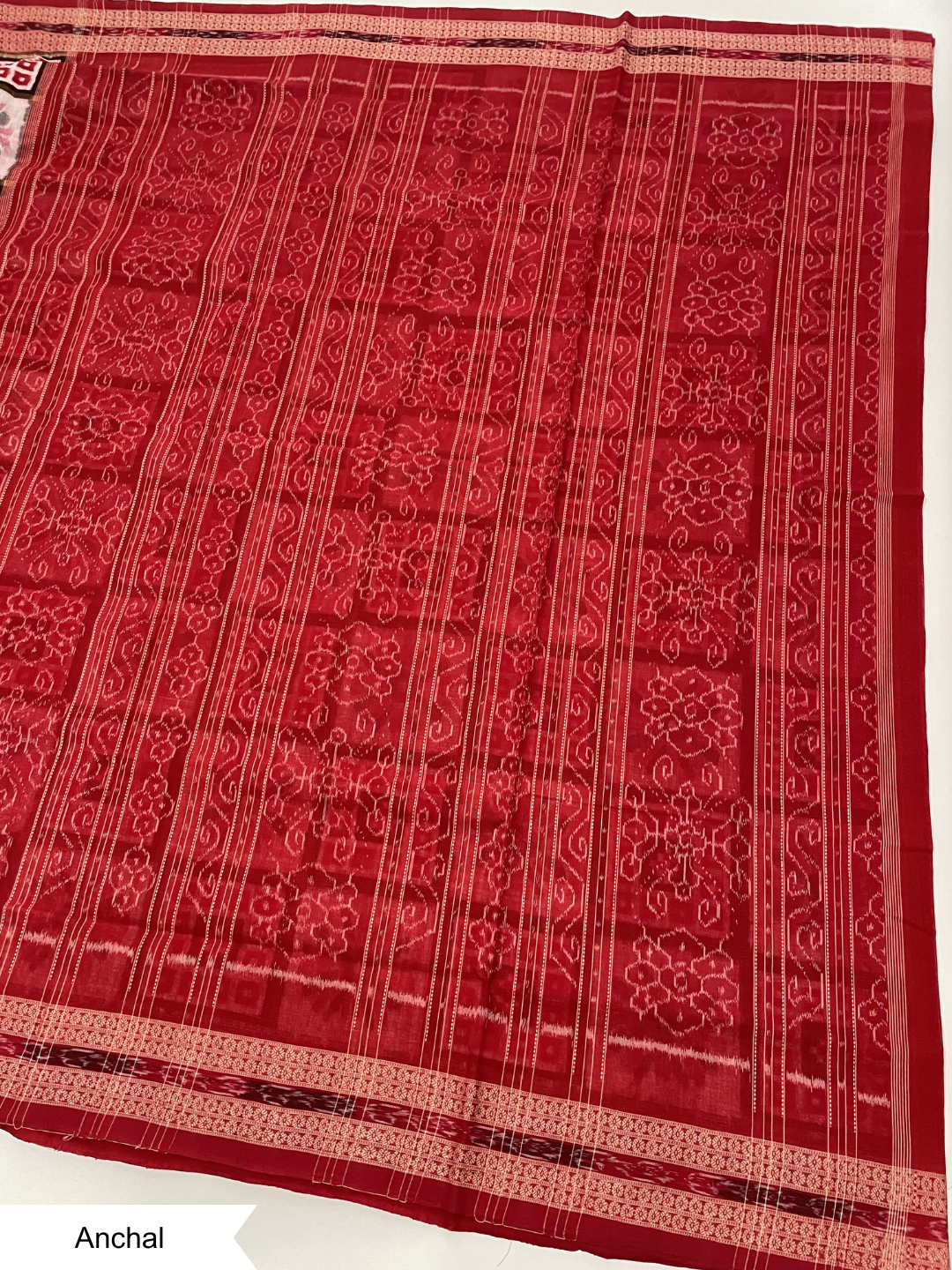 Baghambari Saptapar — Ivory White & Deep Maroon | Sambalpuri Cotton Saree
