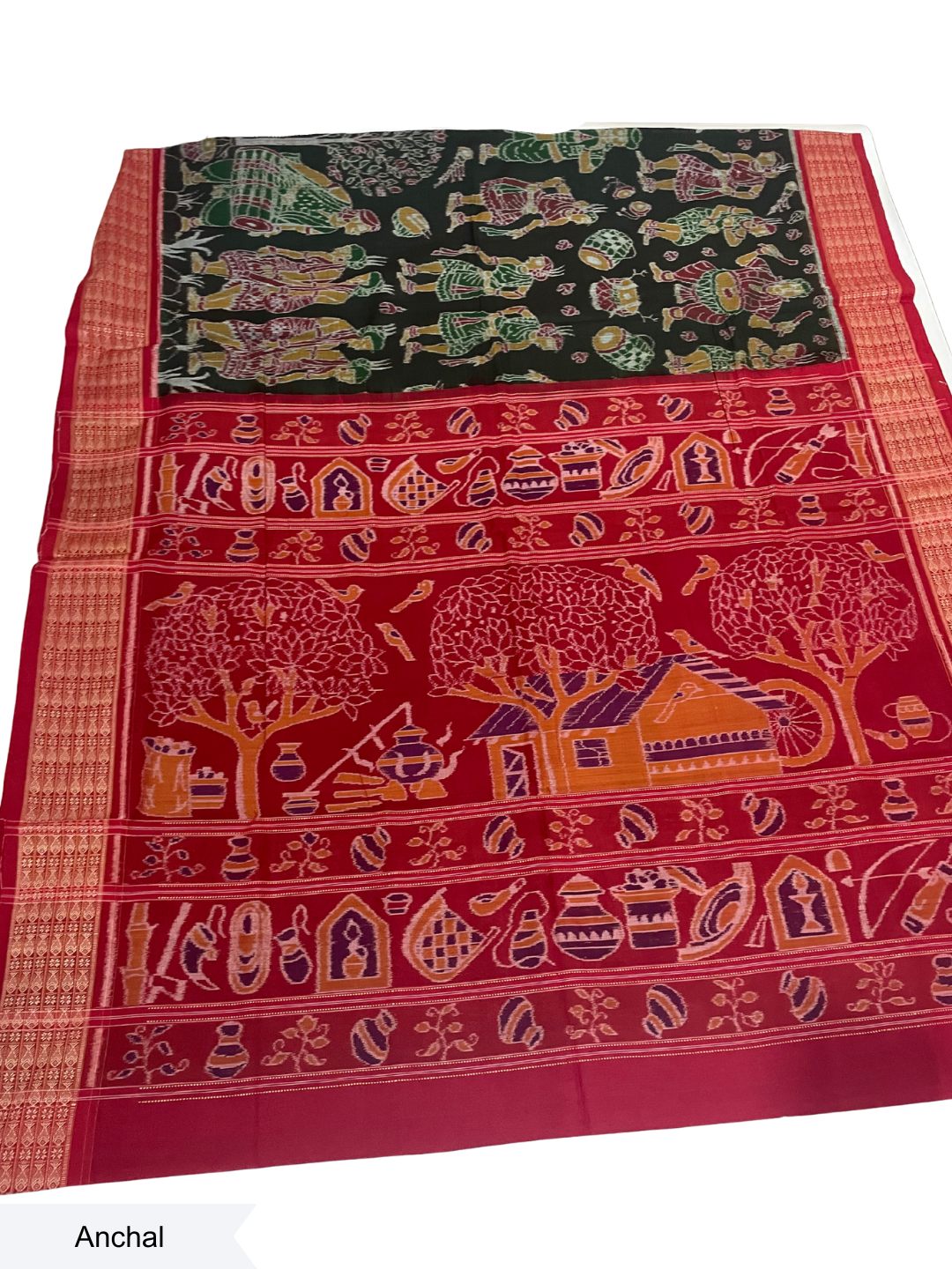Dalkhai - Mehendi Green & Maroon | Sambalpuri Cotton Saree