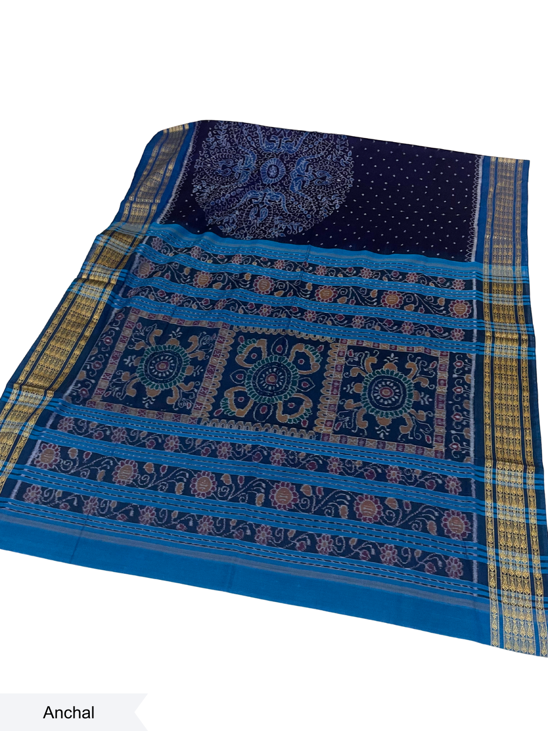 Rupachakra - Navy Blue & Royal Blue | Sambalpuri Cotton Saree