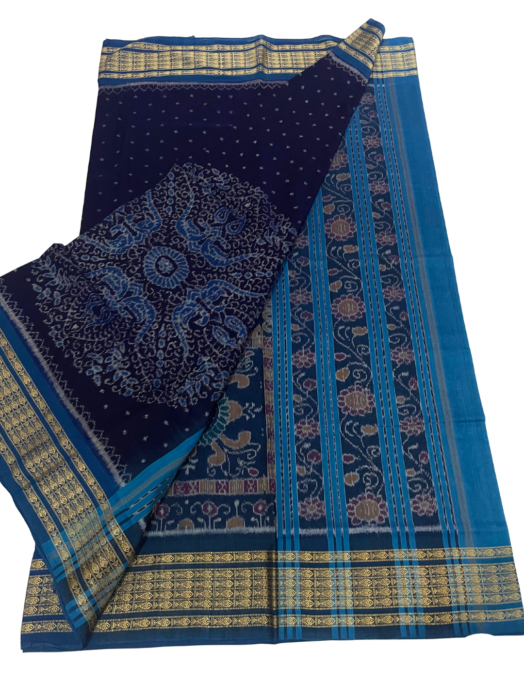Rupachakra - Navy Blue & Royal Blue | Sambalpuri Cotton Saree