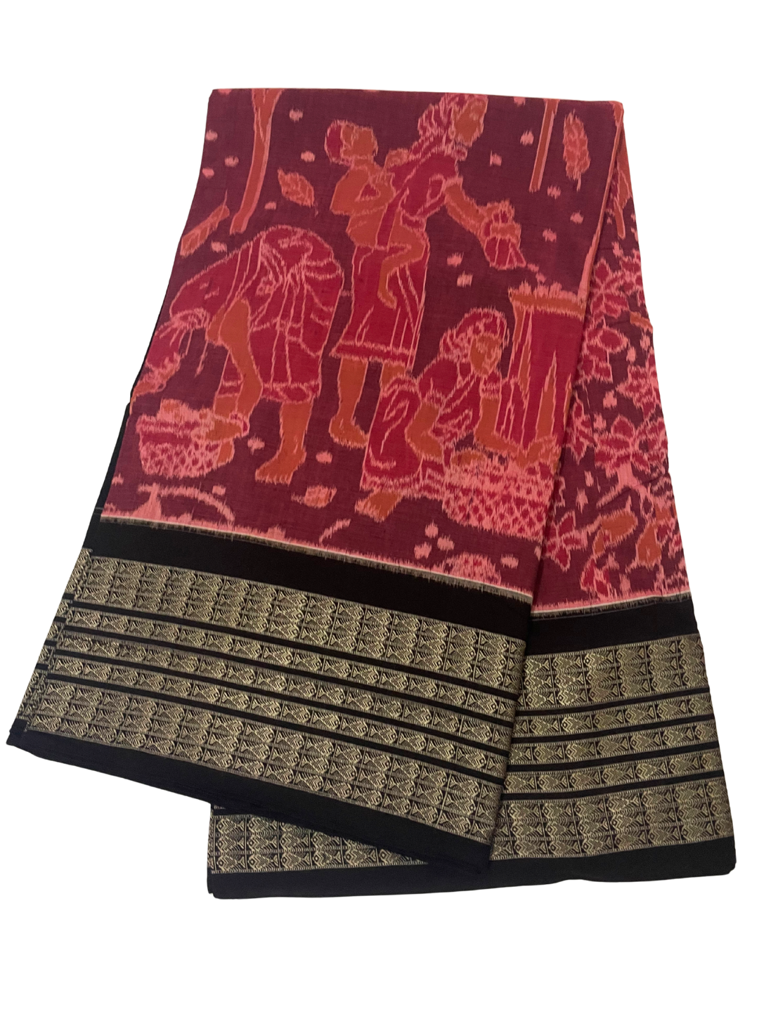 Mahulbeta - Rust Red & Coffee | Sambalpuri Cotton Saree