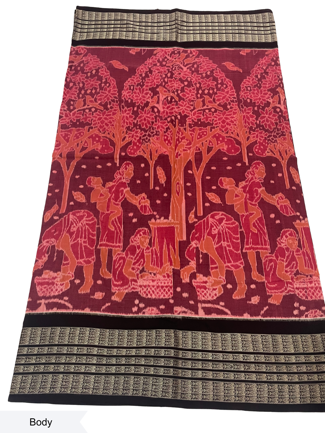 Mahulbeta - Rust Red & Coffee | Sambalpuri Cotton Saree