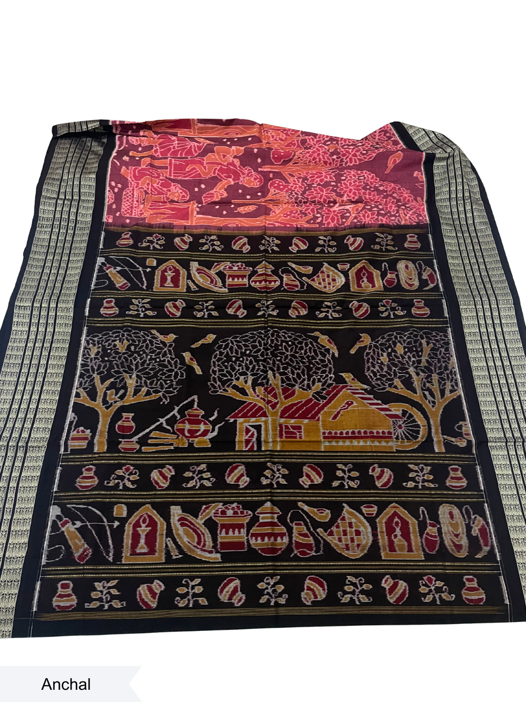 Mahulbeta - Rust Red & Coffee | Sambalpuri Cotton Saree