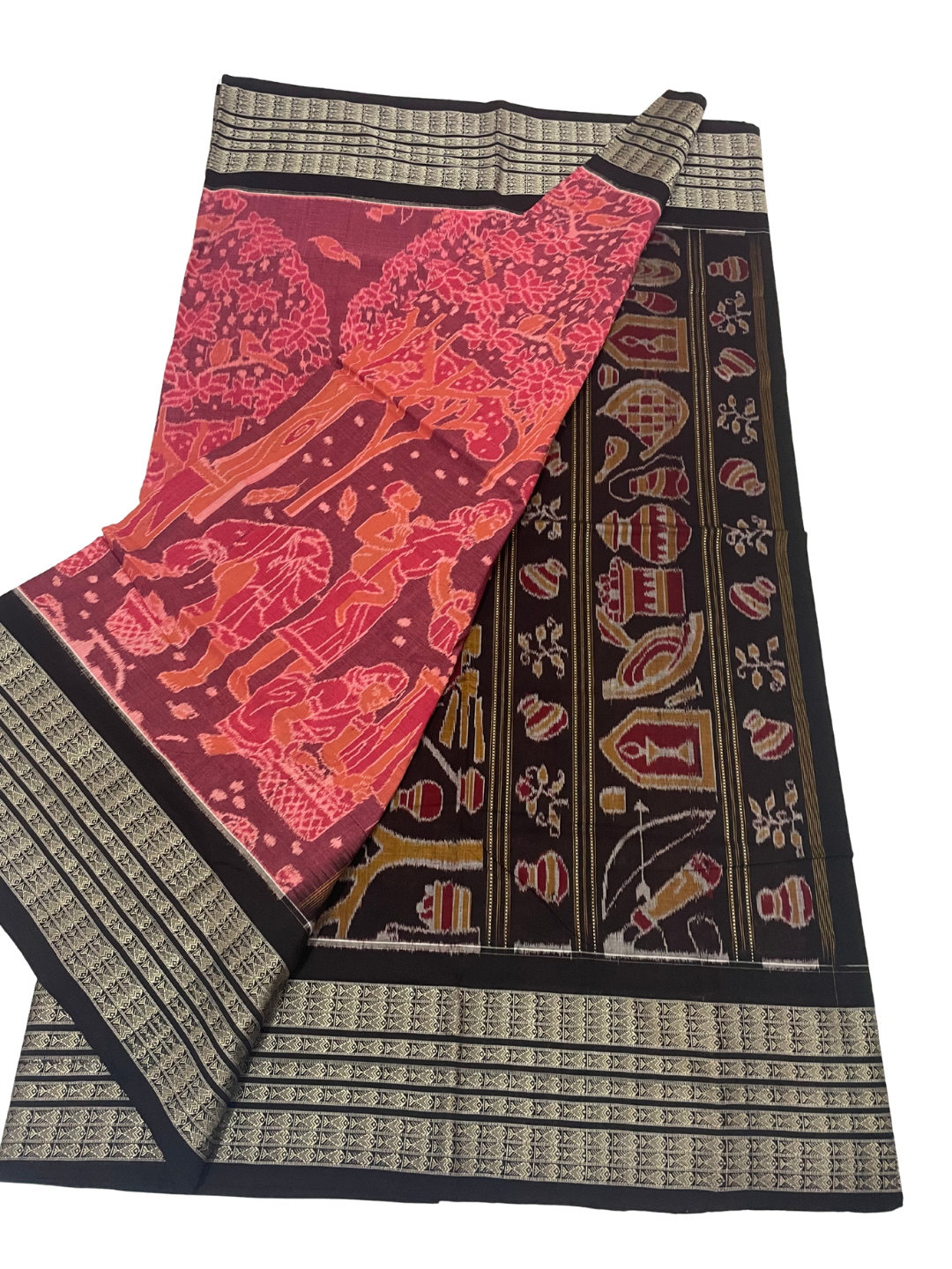 Mahulbeta - Rust Red & Coffee | Sambalpuri Cotton Saree
