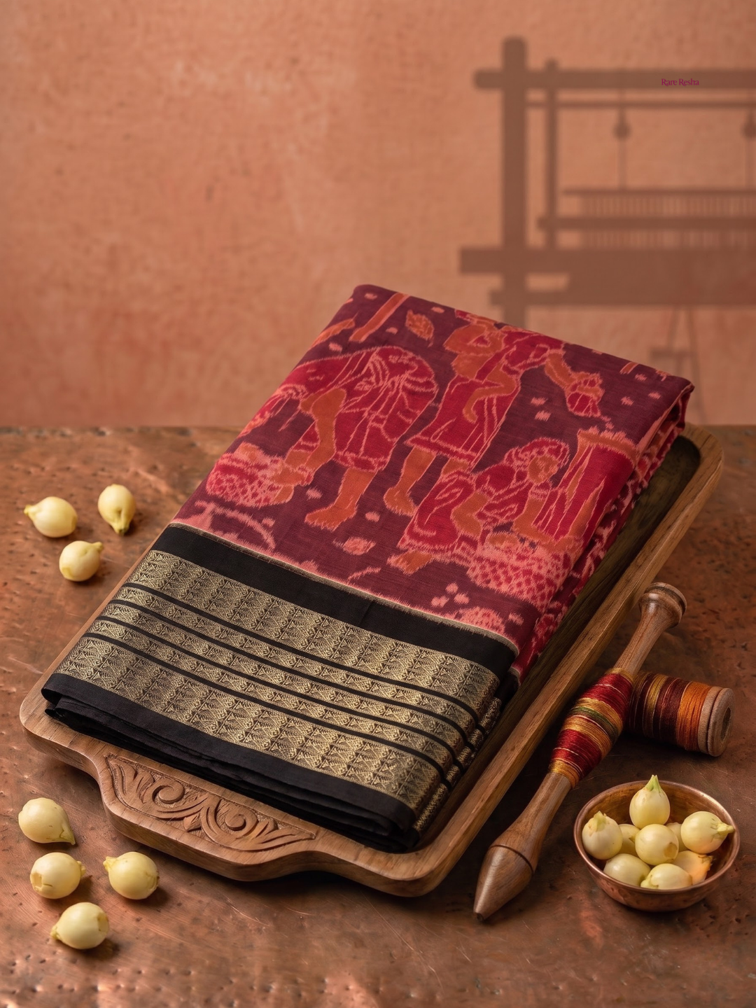 Mahulbeta - Rust Red & Coffee | Sambalpuri Cotton Saree