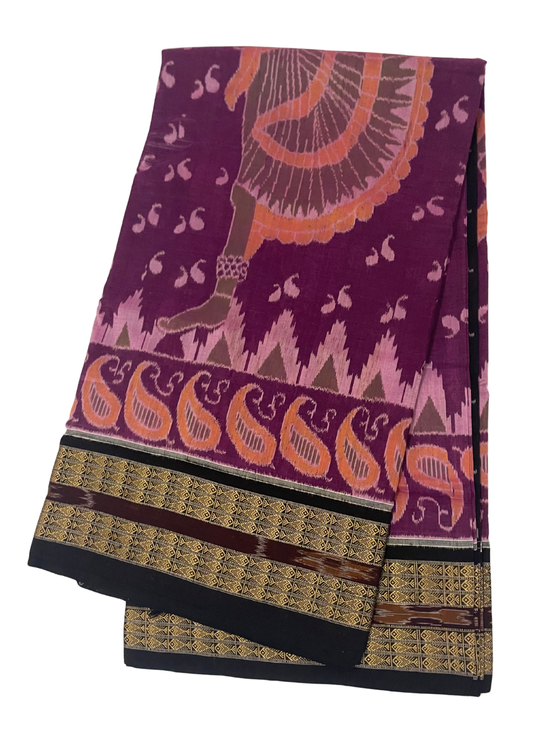 Nartaki - Plum & Coffee | Sambalpuri Cotton Saree