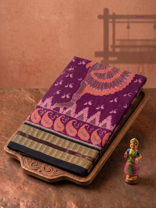 Nartaki - Plum & Coffee | Sambalpuri Cotton Saree