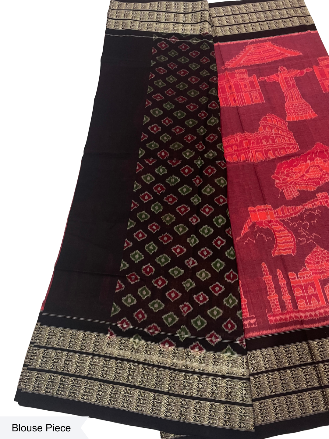7 Wonders of the World | Rust Red & Coffee | Sambalpuri Cotton Saree