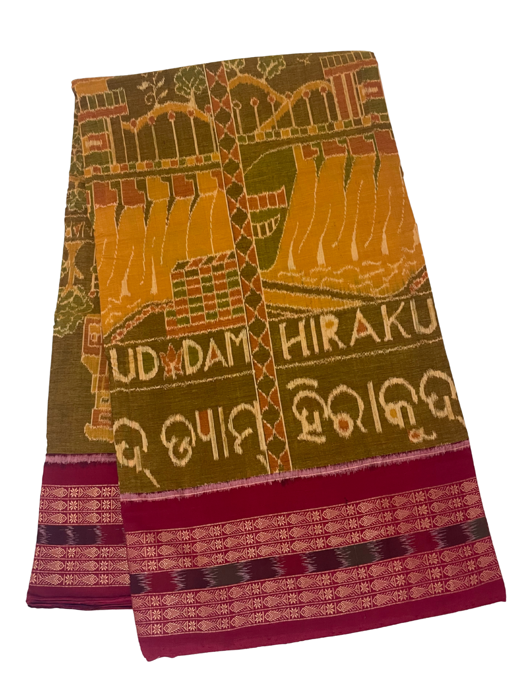 Hirakud Dam | Olive & Burgundy | Sambalpuri Cotton Saree