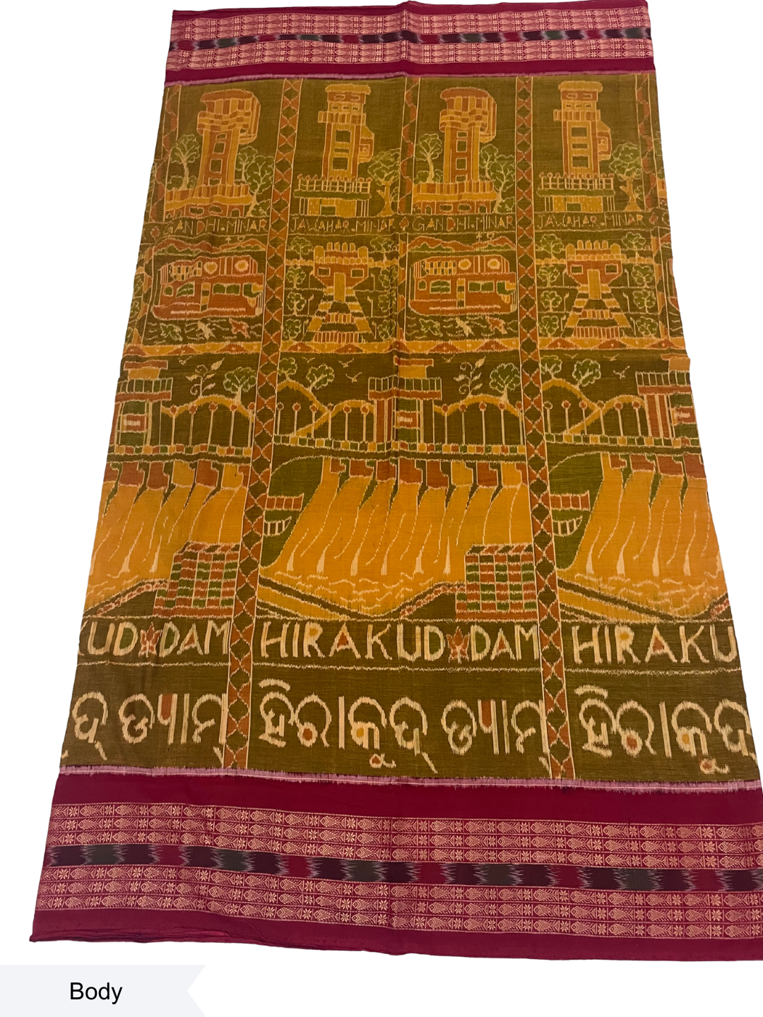 Hirakud Dam | Olive & Burgundy | Sambalpuri Cotton Saree