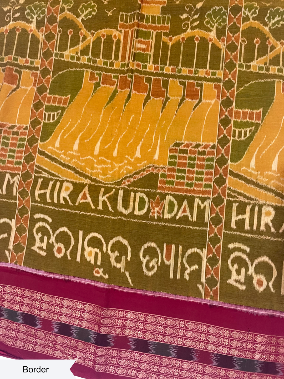 Hirakud Dam | Olive & Burgundy | Sambalpuri Cotton Saree