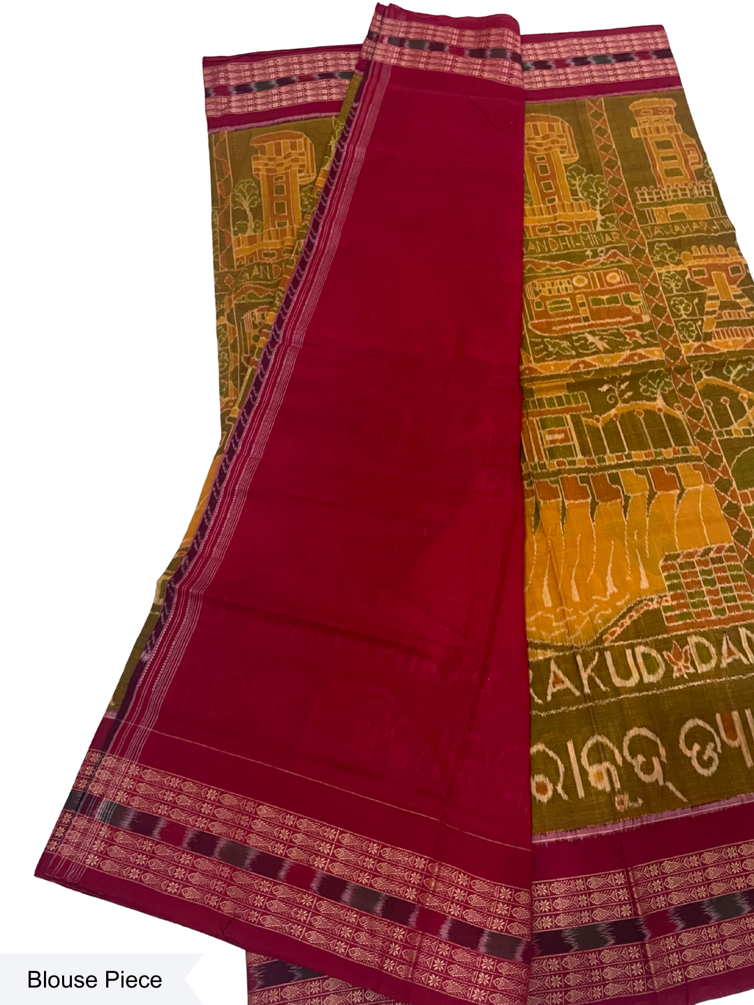 Hirakud Dam | Olive & Burgundy | Sambalpuri Cotton Saree