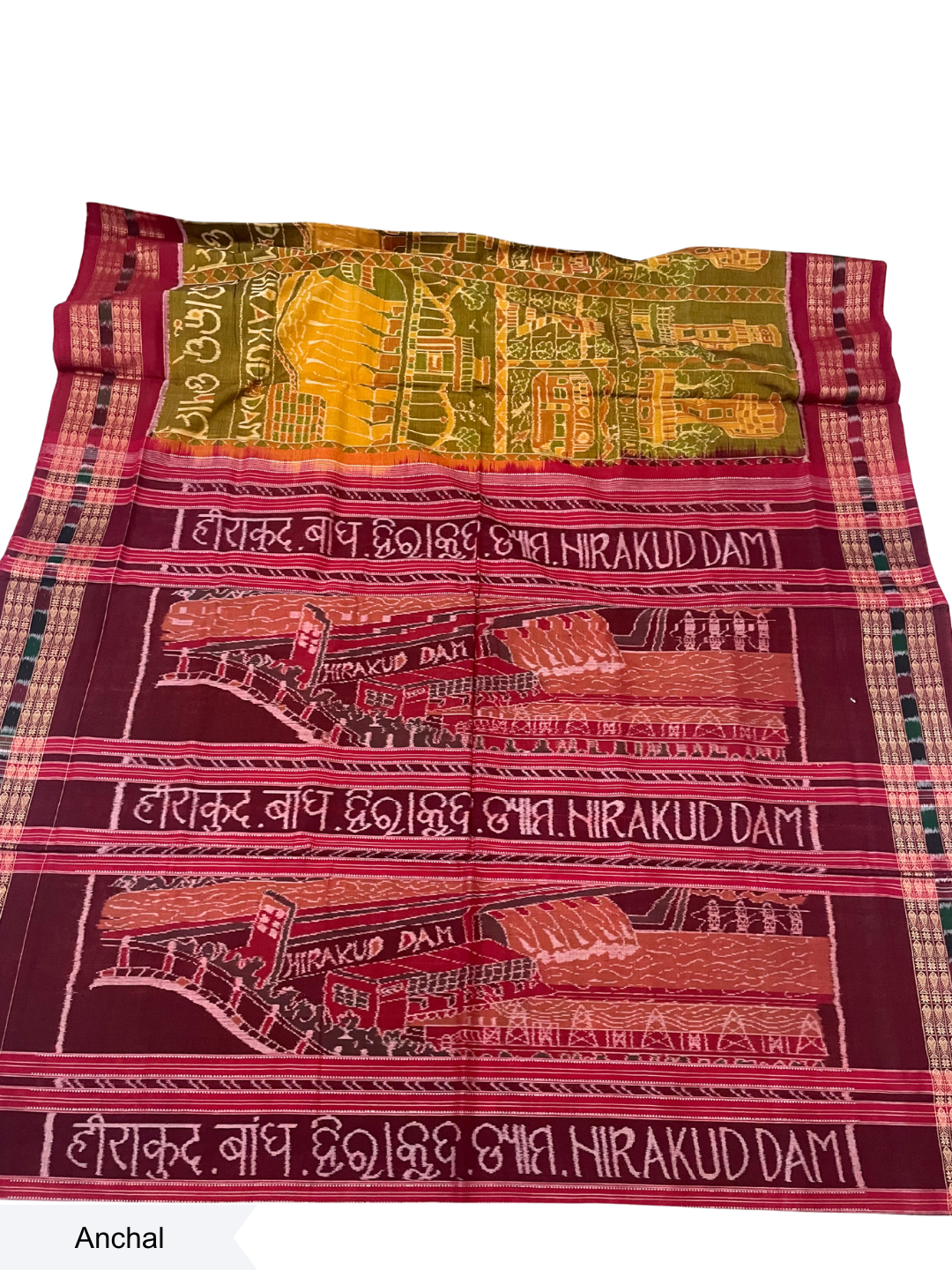 Hirakud Dam | Olive & Burgundy | Sambalpuri Cotton Saree