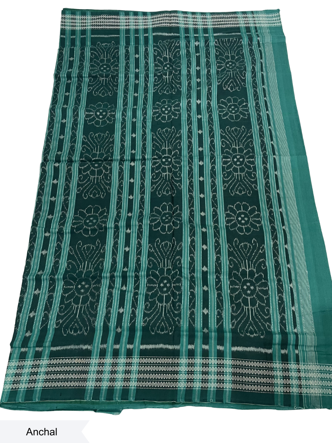 Tribal Motif — Midnight Violet & Sea Green | Sambalpuri Cotton Saree