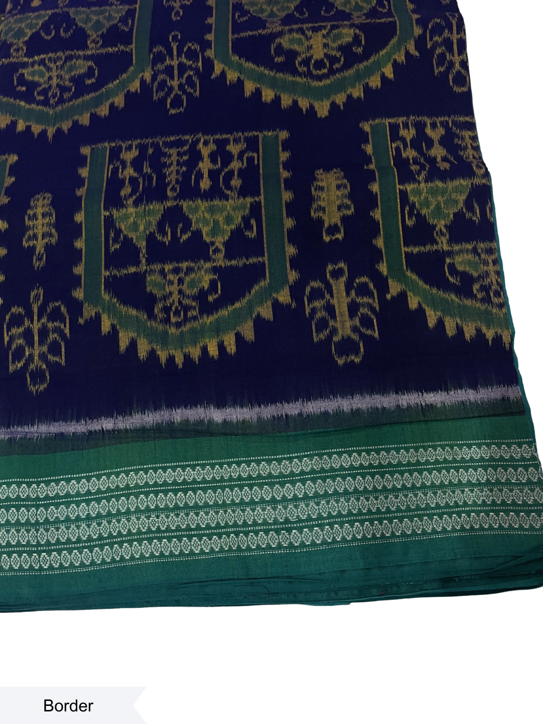 Tribal Motif — Midnight Violet & Sea Green | Sambalpuri Cotton Saree
