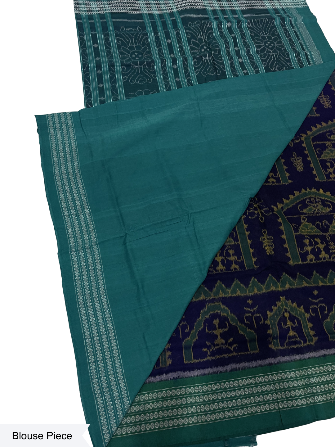 Tribal Motif — Midnight Violet & Sea Green | Sambalpuri Cotton Saree