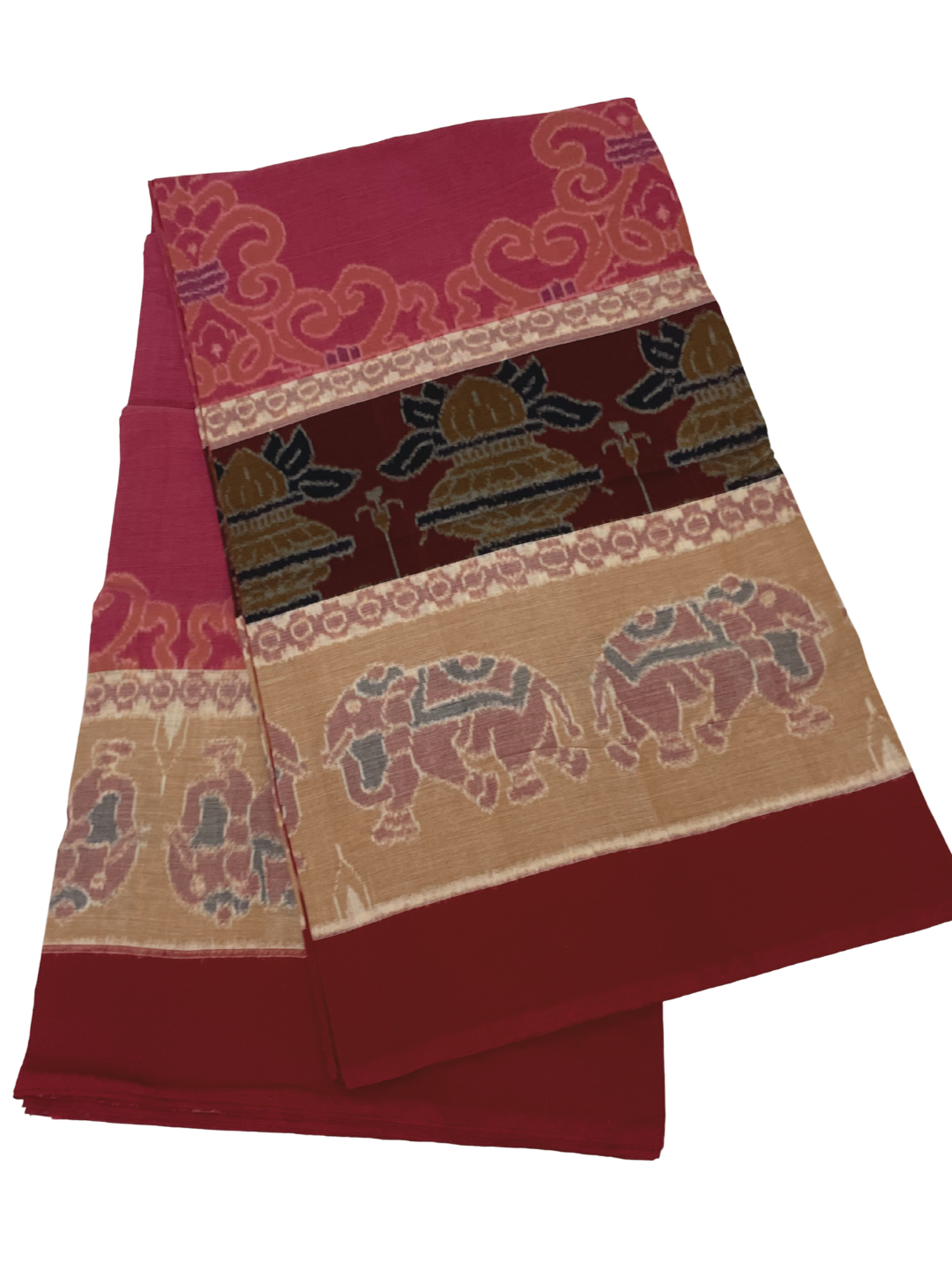 Plain Border— Rosewood Maroon & Ink Black | Sambalpuri Cotton Saree