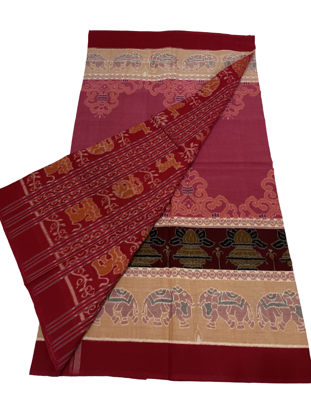 Plain Border— Rosewood Maroon & Ink Black | Sambalpuri Cotton Saree