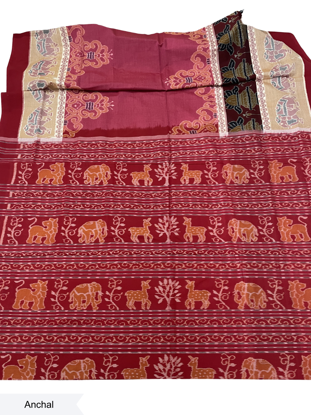 Plain Border— Rosewood Maroon & Ink Black | Sambalpuri Cotton Saree