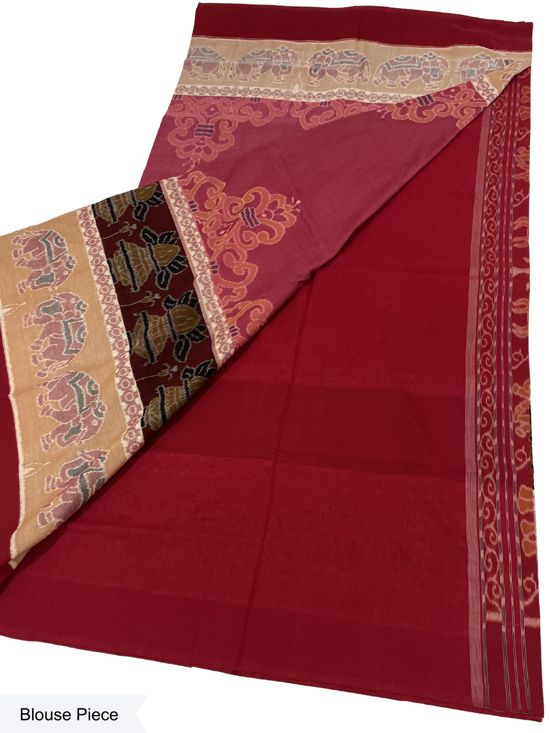 Plain Border— Rosewood Maroon & Ink Black | Sambalpuri Cotton Saree