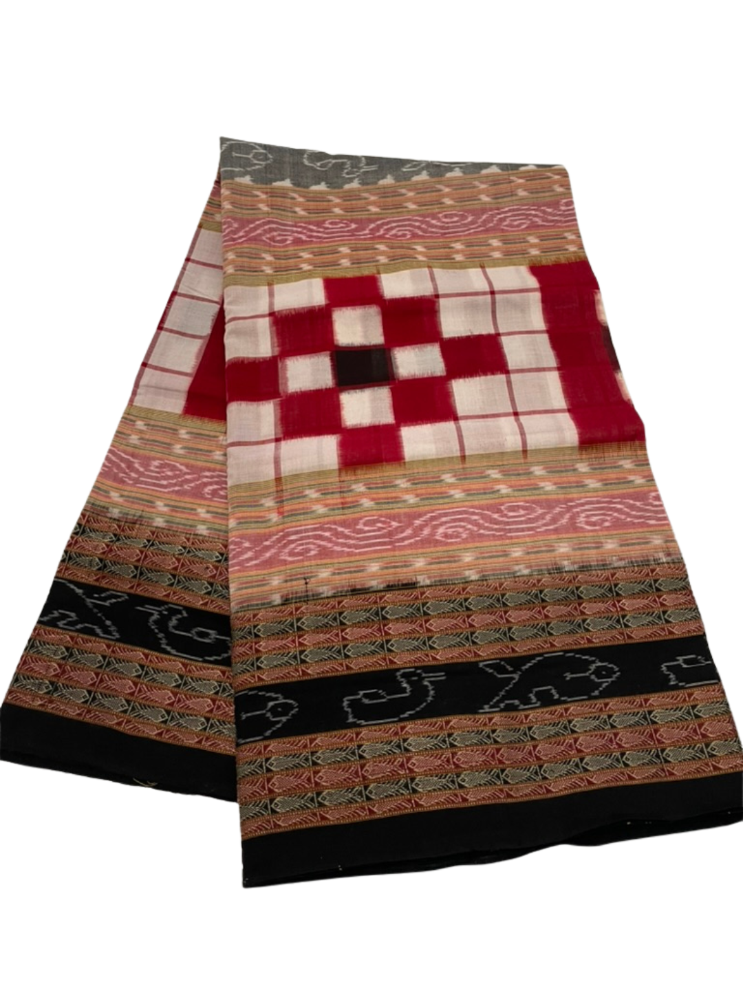 Bichitrapuri  — Crimson Red & Black | Sambalpuri Cotton Saree