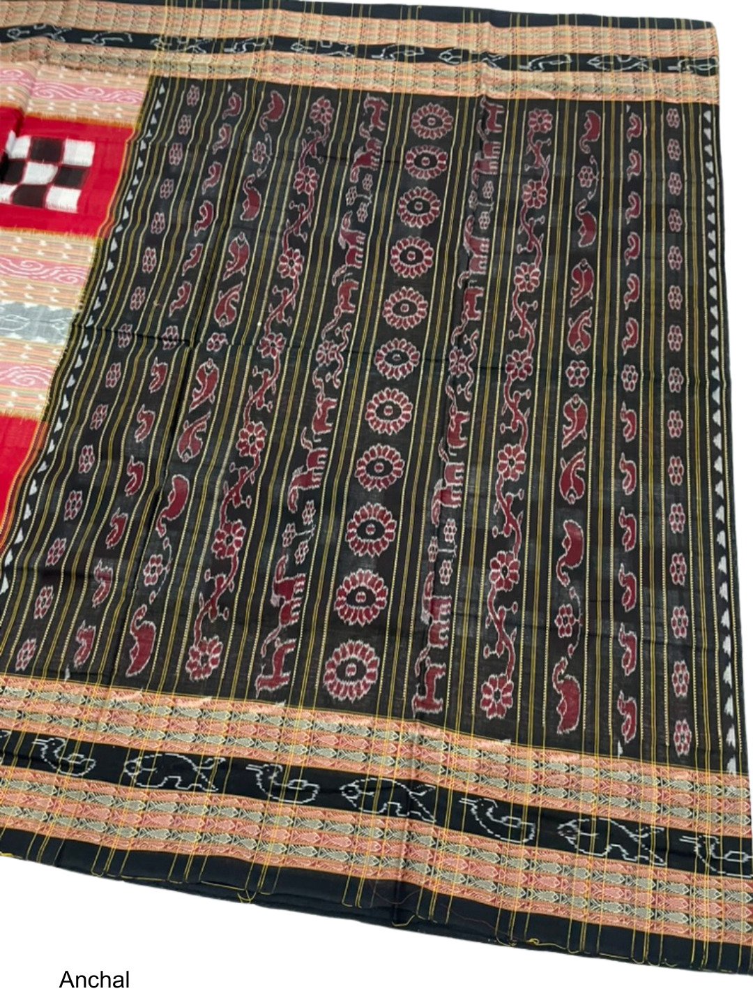 Bichitrapuri  — Crimson Red & Black | Sambalpuri Cotton Saree