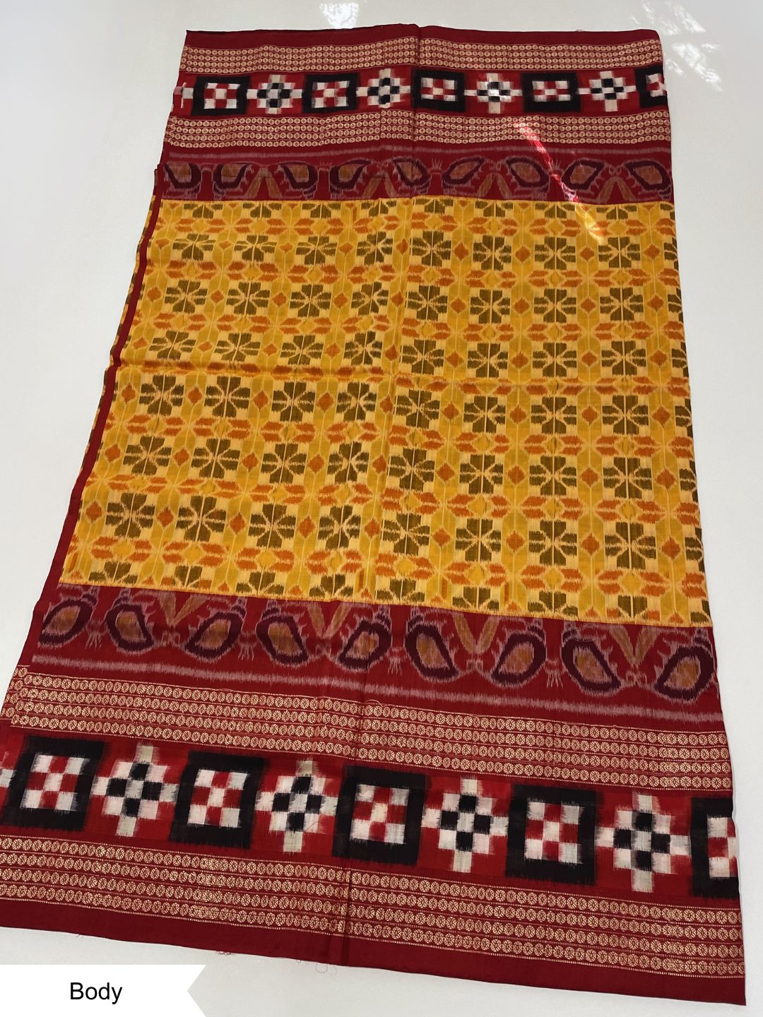 Milan Saptapar — Basanti Yellow & Deep Maroon | Sambalpuri Cotton Saree