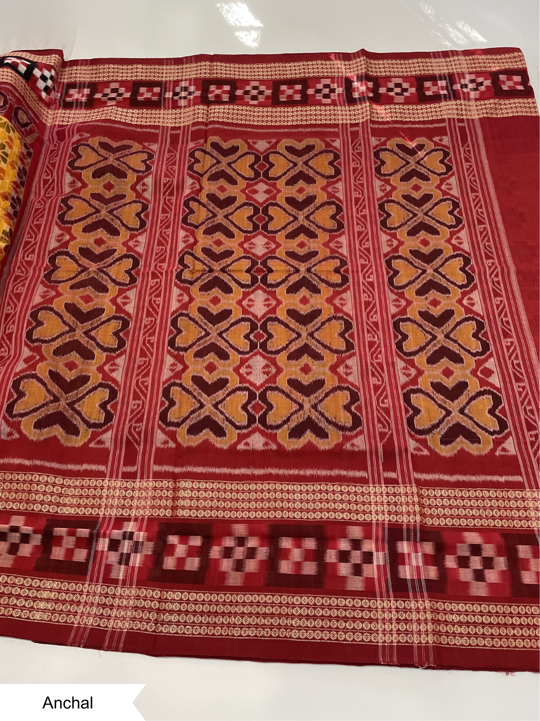 Milan Saptapar — Basanti Yellow & Deep Maroon | Sambalpuri Cotton Saree