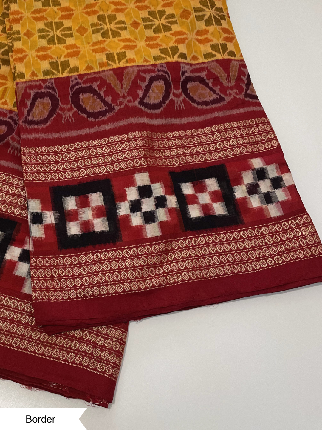 Milan Saptapar — Basanti Yellow & Deep Maroon | Sambalpuri Cotton Saree