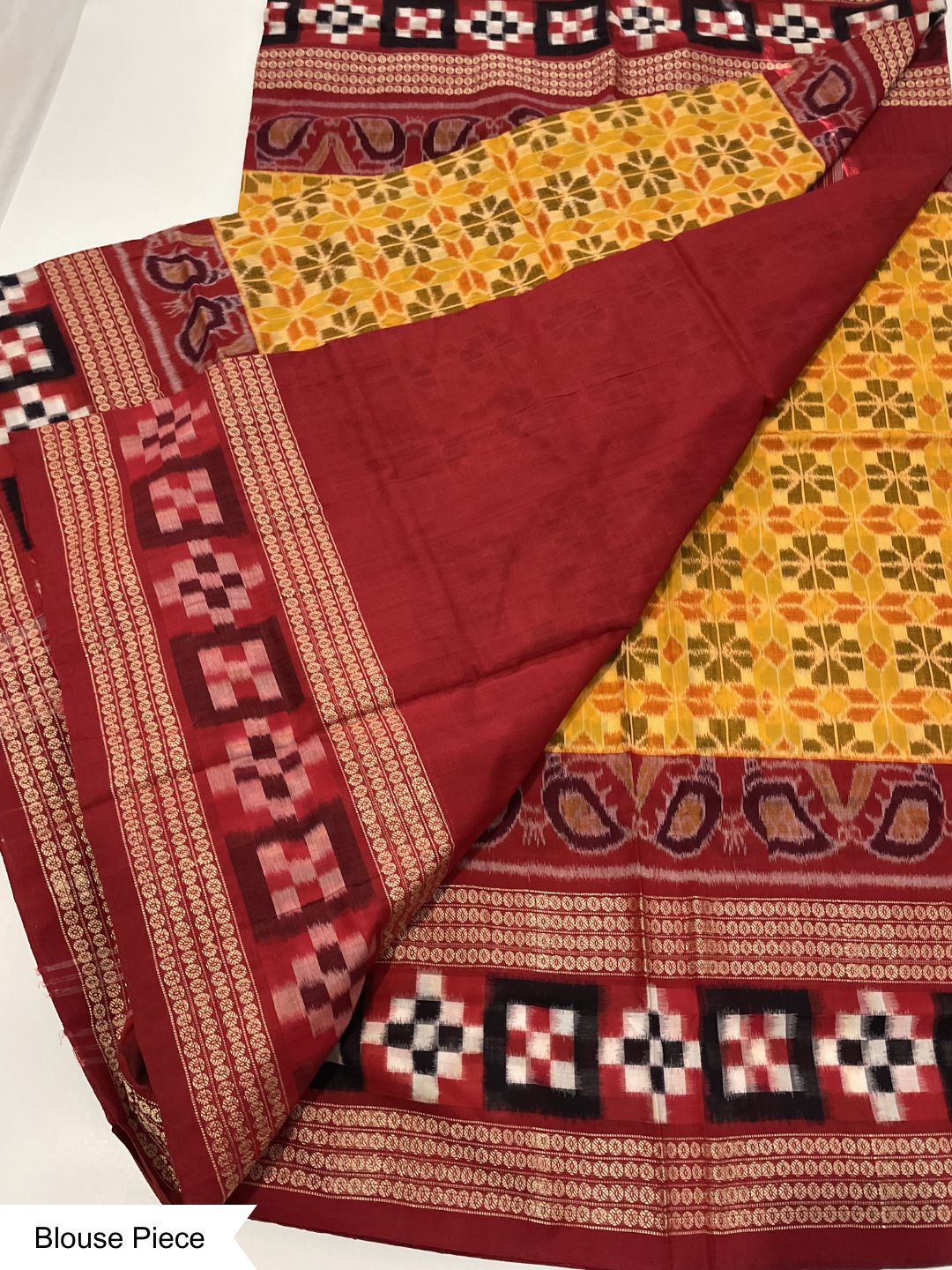 Milan Saptapar — Basanti Yellow & Deep Maroon | Sambalpuri Cotton Saree
