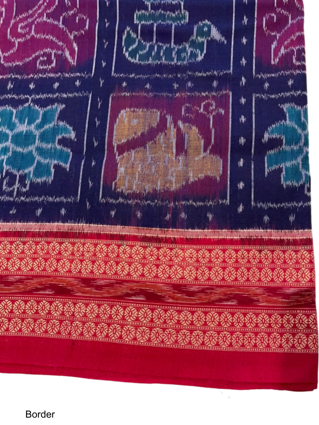 Nabakoti — Midnight Indigo & Vermilion Red | Sambalpuri Cotton Saree