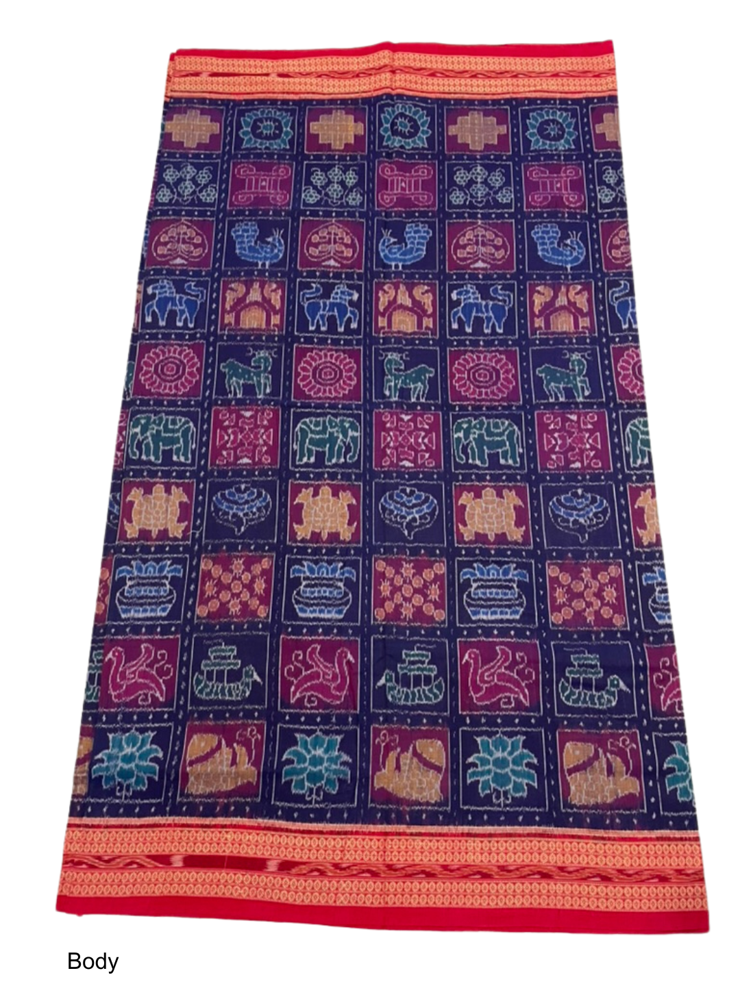 Nabakoti — Midnight Indigo & Vermilion Red | Sambalpuri Cotton Saree