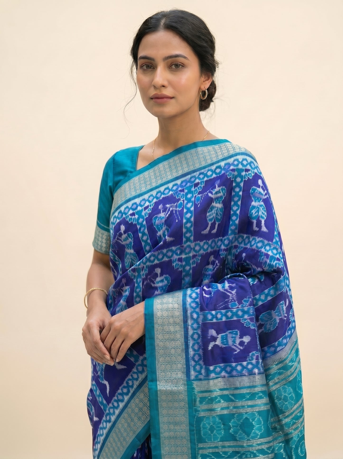 Nartaki Motif - Royal Amethyst & Sky Blue | Sambalpuri Silk Saree